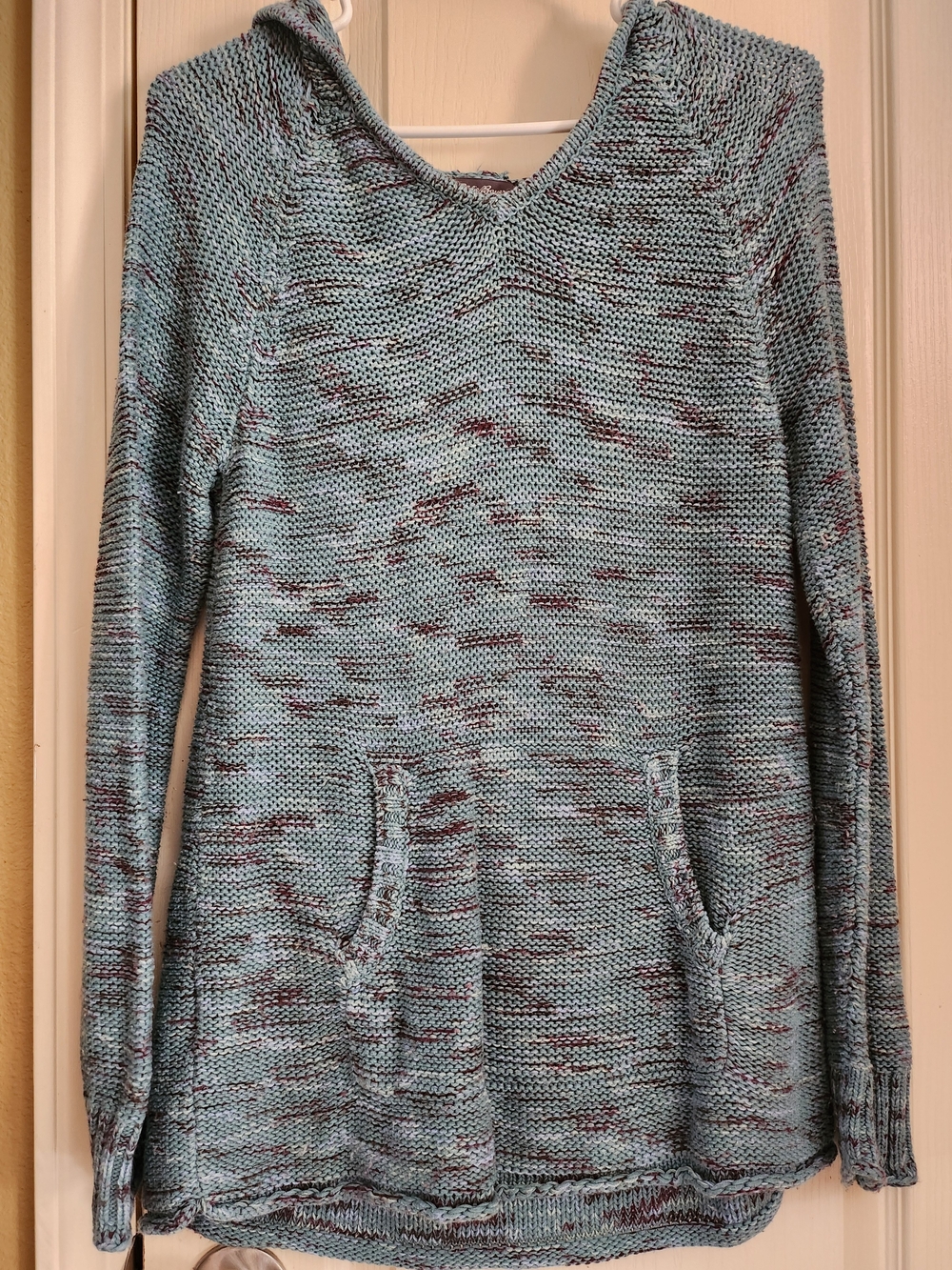 Eddie Bauer Light Blue Marled Knit Hooded Sweater Sz Medium